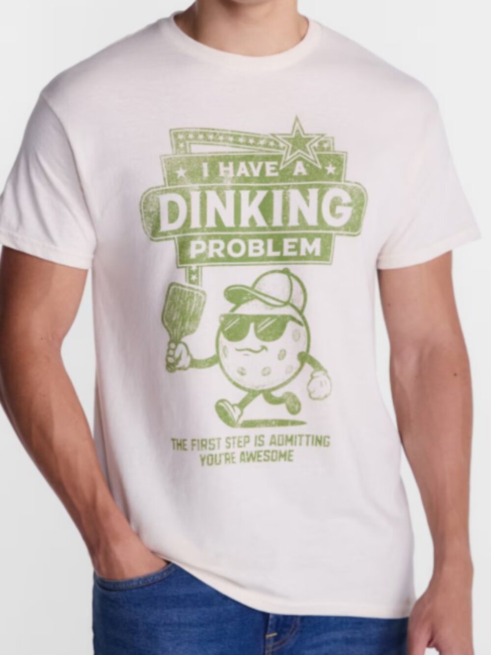 NEW Humor Men's Dinking Problem Pickleball Graphic Small Cream T-Shirt